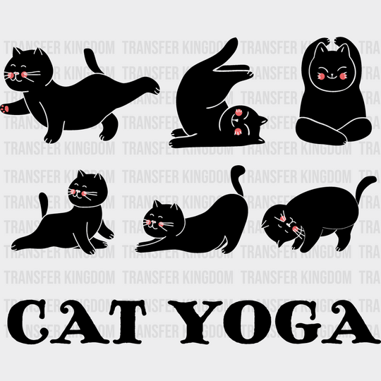 Cat Yoga - Dtf Heat Transfer Unisex S & M (10’’) / Dark Color Design (See Imaging)