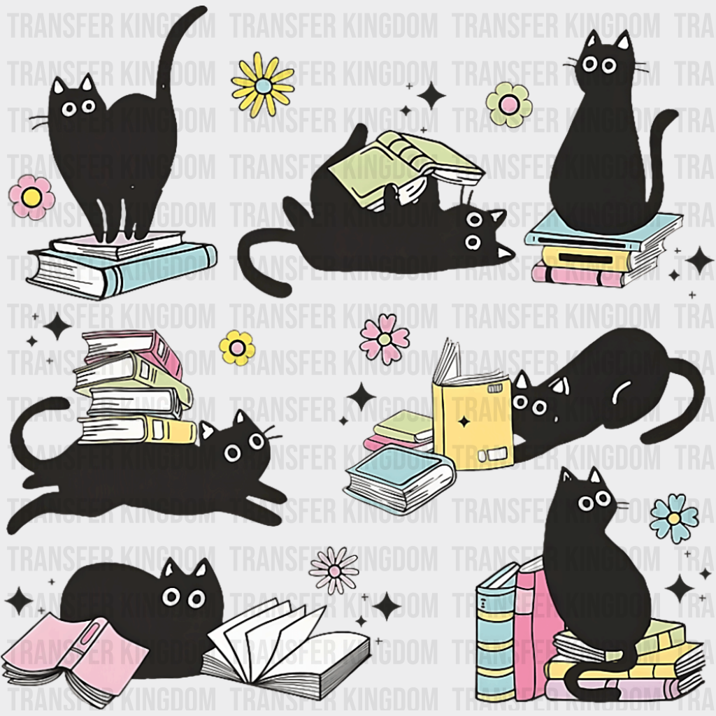 Cats & Books - Cats DTF Transfer Adult Unisex - S & M (10’’) / Dark Color Design (See Imaging)