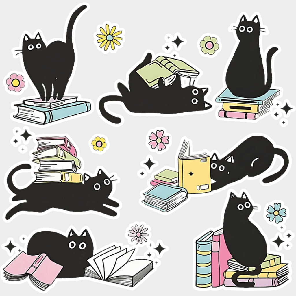 Cats & Books - Cats DTF Transfer Adult Unisex - S & M (10’’) / Light Color Design (See Imaging)