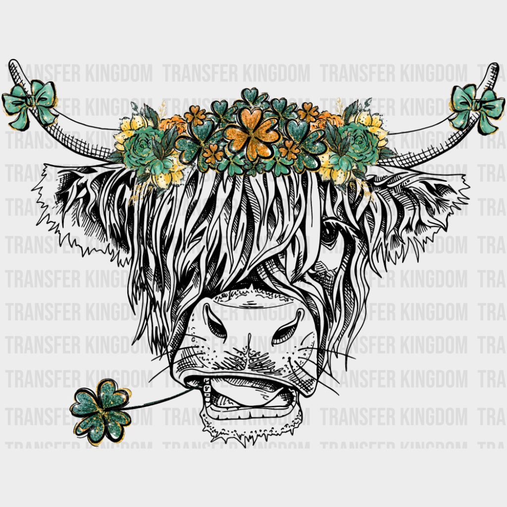 Cattle Clover B&W Design - St. Patrick’s Day DTF Transfer Adult Unisex - S & M (10’’) / Dark Color Design (See Imaging)