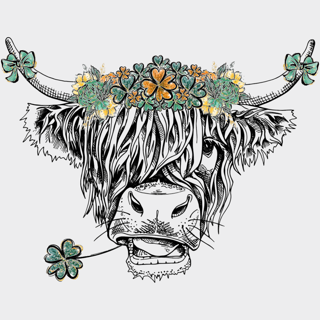 Cattle Clover B&W Design - St. Patrick’s Day DTF Transfer Adult Unisex - S & M (10’’) / Light Color Design (See Imaging)