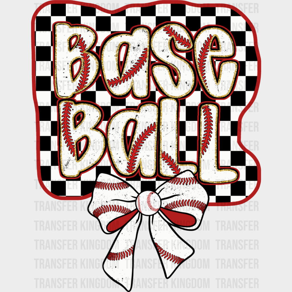Checkered Baseball Ribbon Design - Baseball DTF Transfer