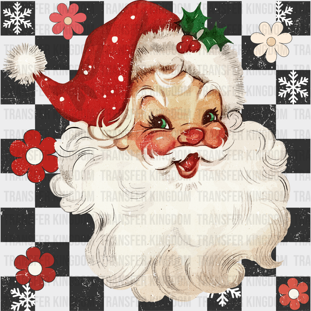 Checkered Santa Christmas Design - Dtf Heat Transfer