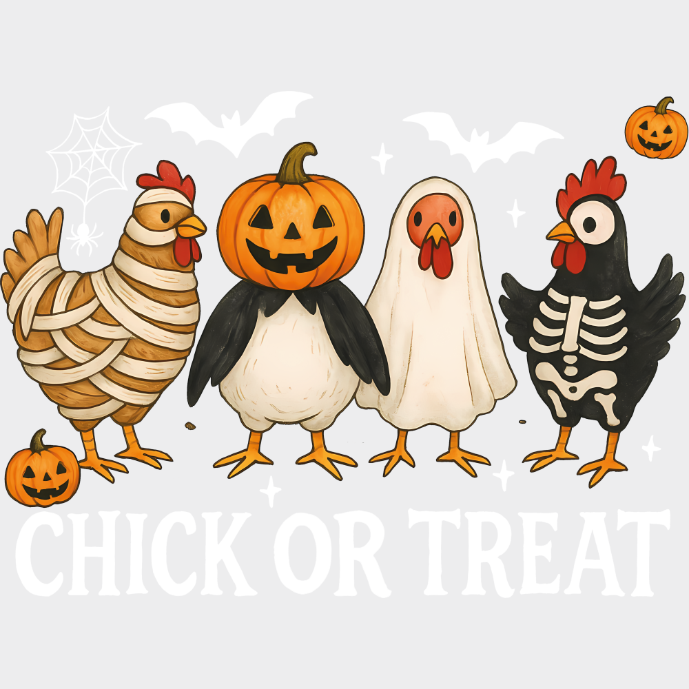 Chick Or Treat - Halloween DTF Transfer Adult Unisex - S & M (10’’) / Light Color Design (See Imaging)