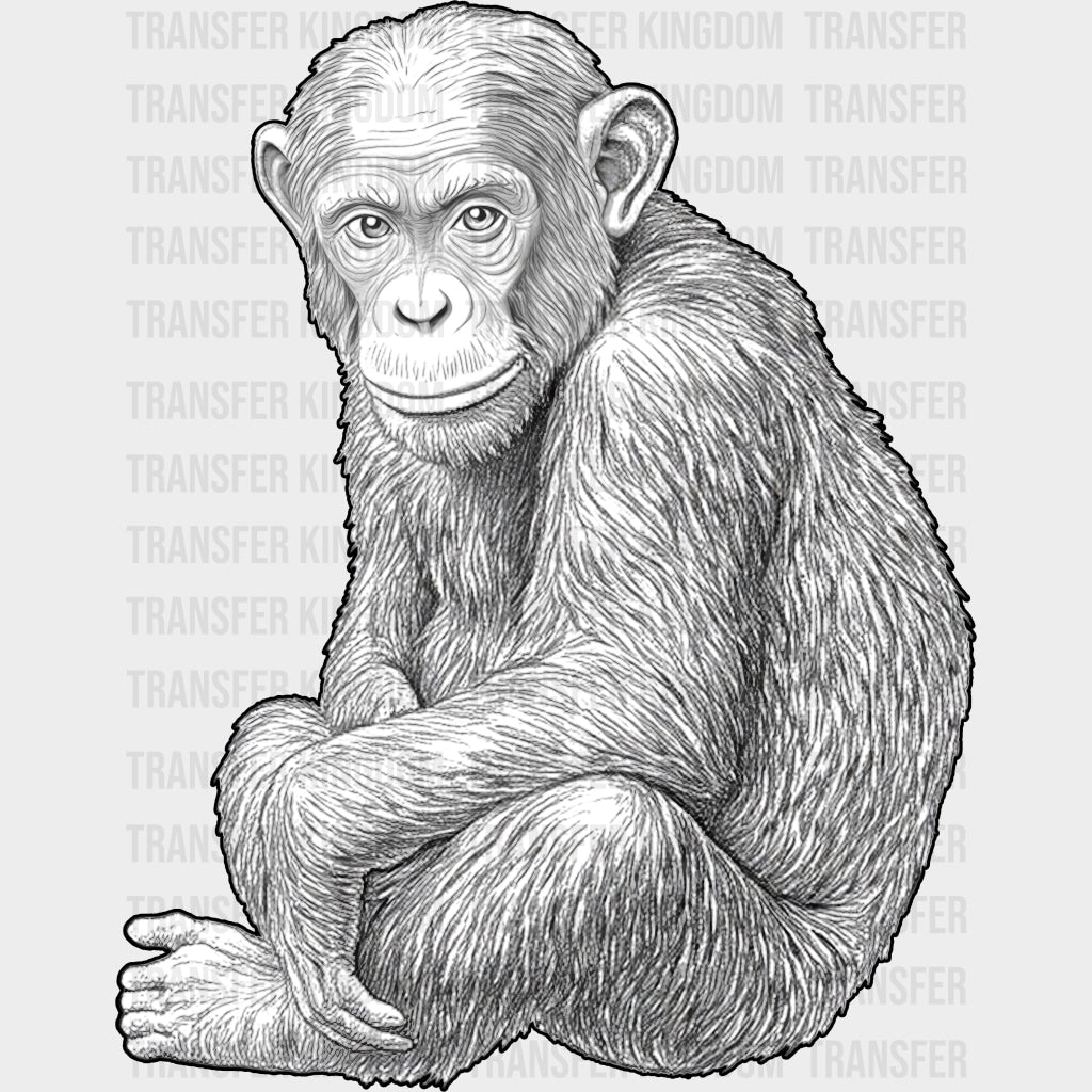 Chimpanzee B&W - Animals DTF Transfers - Adult Unisex - S & M (10’’) / Dark Color Design (See Imaging)
