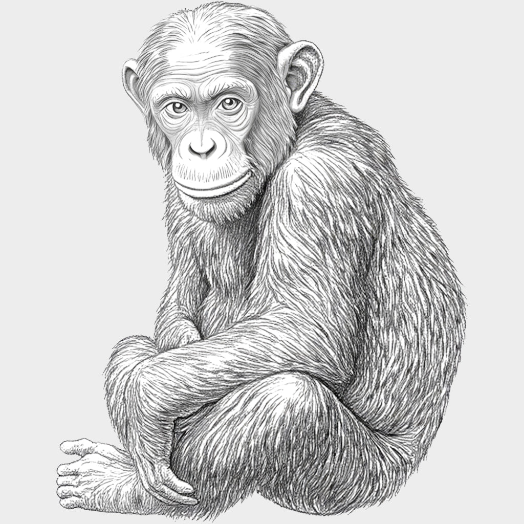 Chimpanzee B&W - Animals DTF Transfers - Adult Unisex - S & M (10’’) / Light Color Design (See Imaging)