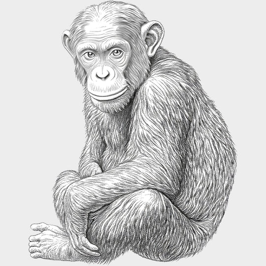 Chimpanzee B&W - Animals DTF Transfers - Adult Unisex - S & M (10’’) / Light Color Design (See Imaging)
