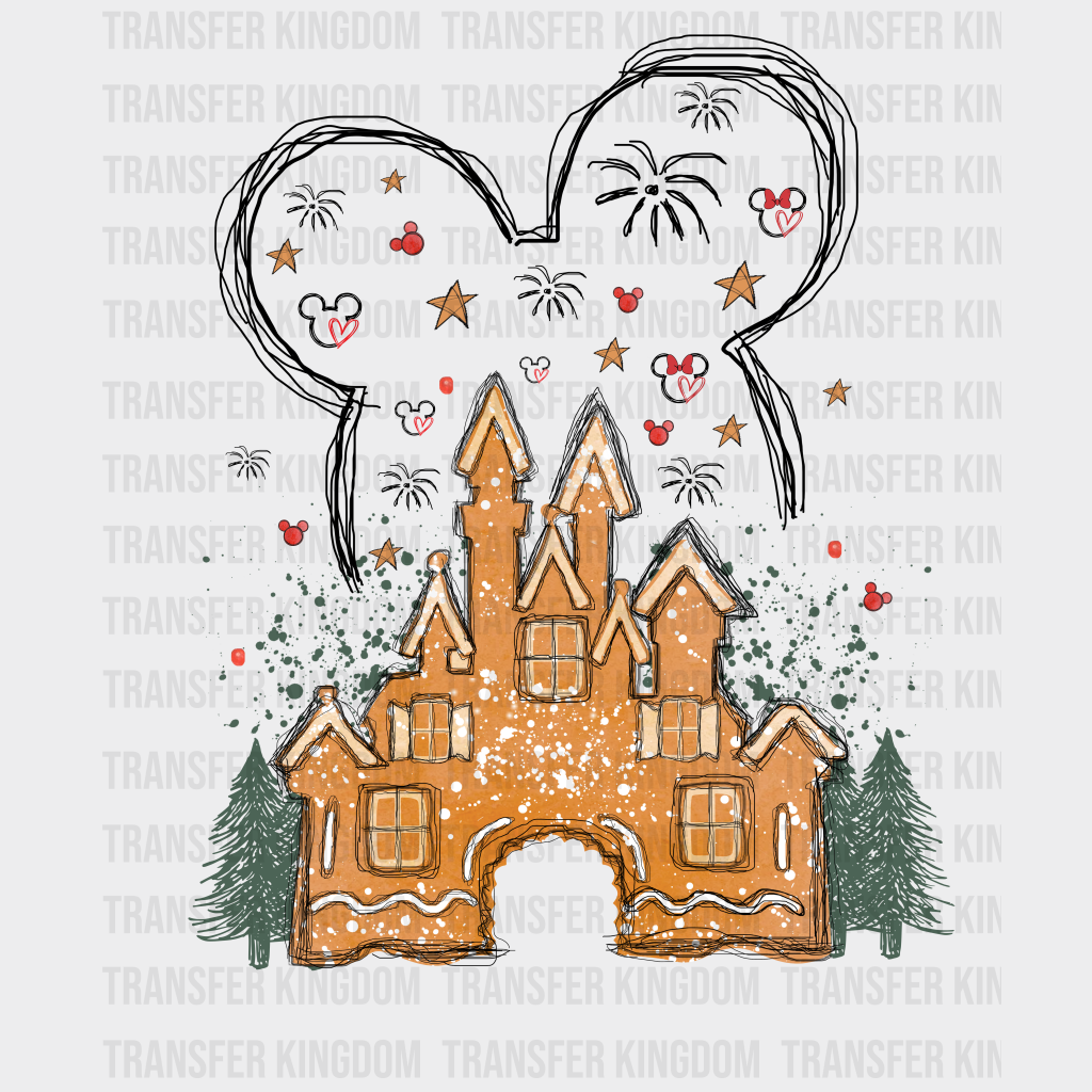 Christmas Disney Castle Mickey And Minnie Design - Dtf Heat Transfer Unisex S & M ( 10 ) / Dark