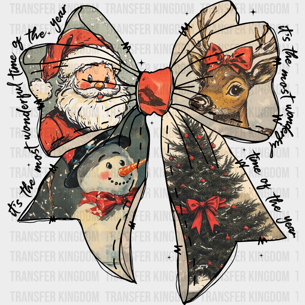 Christmas Ribbon - Christmas DTF Transfer Adult Unisex - S & M (10’’) / Dark Color Design (See Imaging)