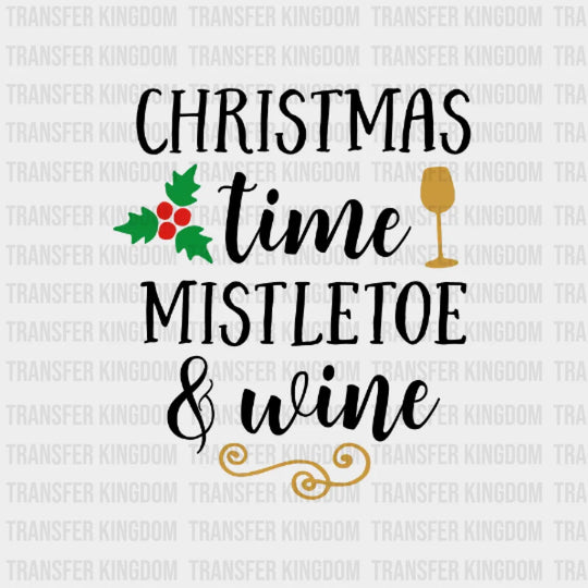 Christmas Time Mistletoe Wine Design - Dtf Heat Transfer