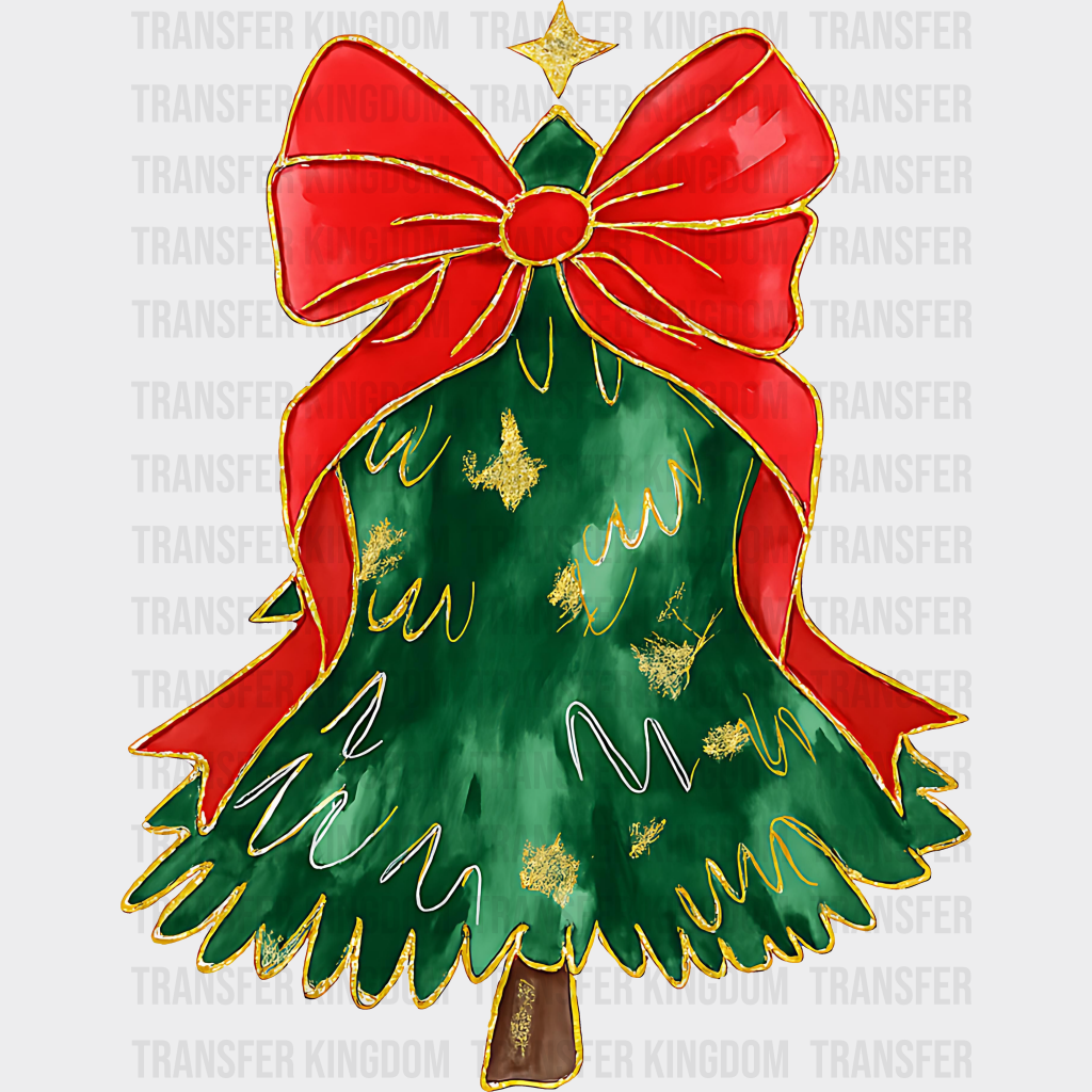 Christmas Tree Red Ribbon - Christmas DTF Transfer