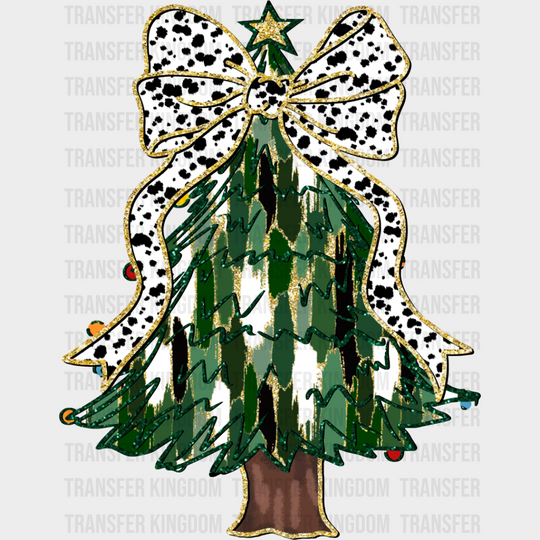 Christmas Tree White Ribbon - Dtf Transfer