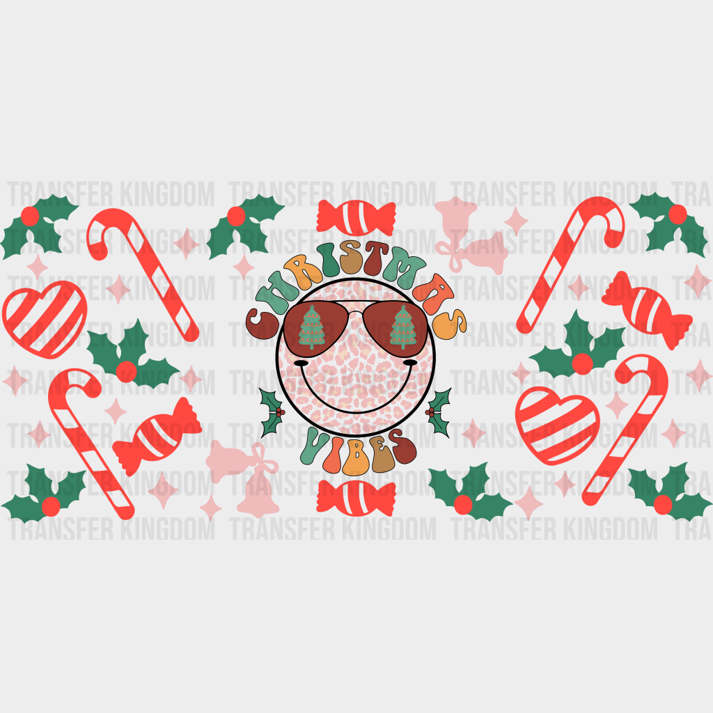 Christmas Vibes Smiley - Cup Wrap Uv Sticker Permanent Dtf Decal