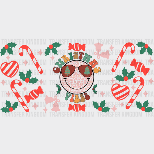 Christmas Vibes Smiley - Cup Wrap Uv Sticker Permanent Dtf Decal