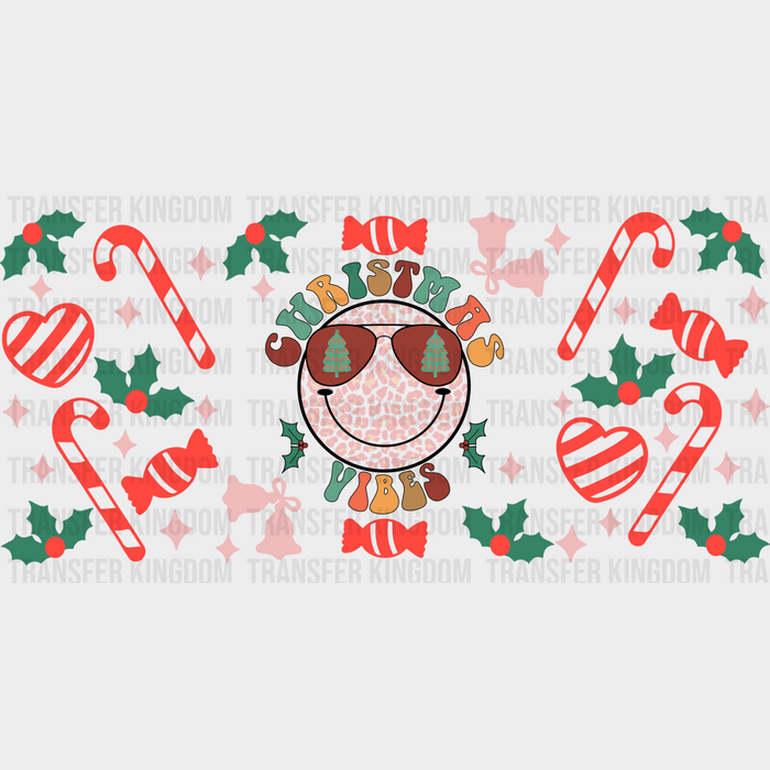 Christmas Vibes Smiley - Christmas Cup Wrap UV Sticker Permanent UV DTF Decal
