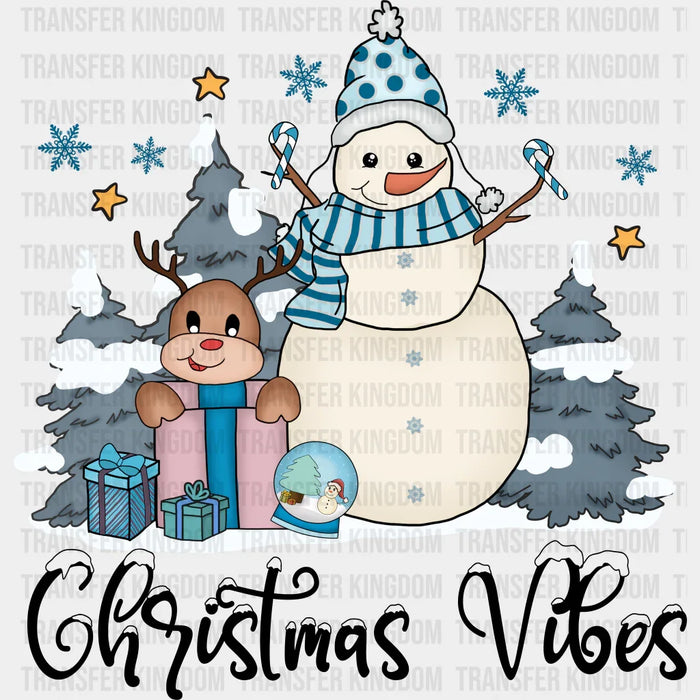 Christmas Vibes Snowman And Reindeer - Winter DTF Transfer
