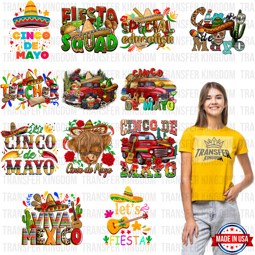 Cinco De Mayo Premade Gang Sheet - 12 Pcs 10 Inch (Bundle 2)