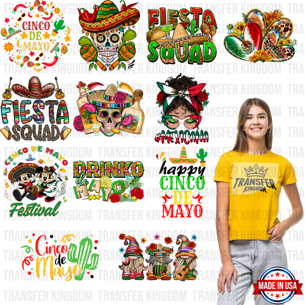 Cinco De Mayo Premade Gang Sheet - 12 Pcs 10 Inch (Bundle 5)