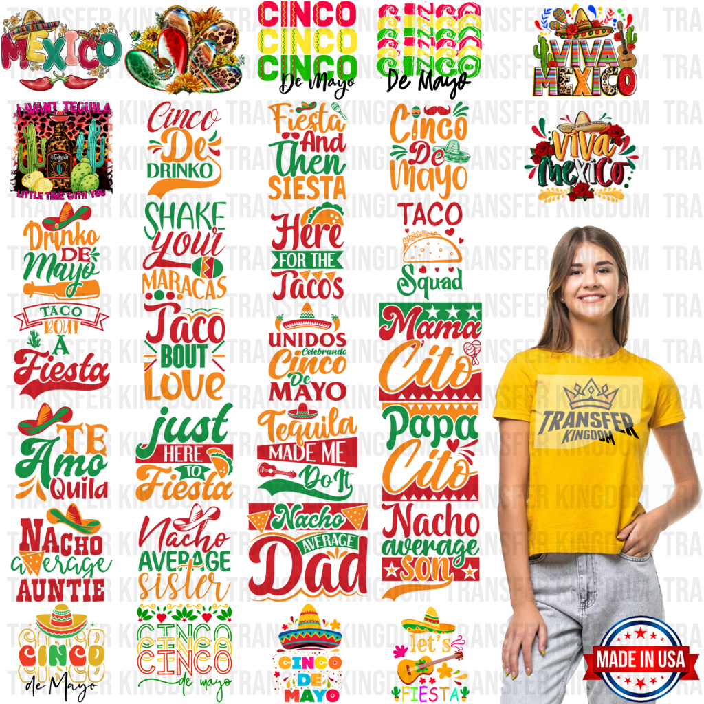 Cinco De Mayo Premade Gang Sheet - 30 Pcs 10 Inch (Bundle 5)