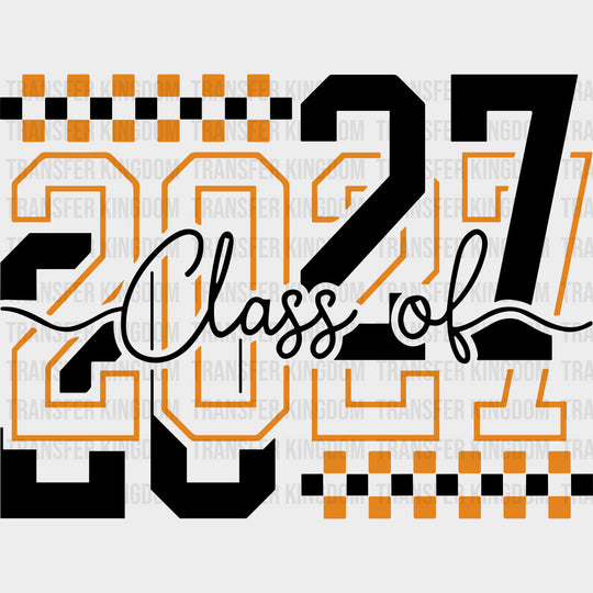 Class Of 2027 Orange Checkers - Senior DTF Transfers - Adult Unisex - S & M (10’’) / Dark Color Design (See Imaging)