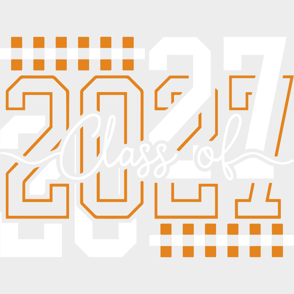 Class Of 2027 Orange Checkers - Senior DTF Transfers - Adult Unisex - S & M (10’’) / Light Color Design (See Imaging)