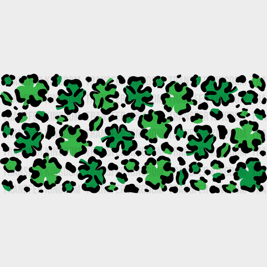 Clover With Leopard Print - St Patrick Cup Wrap Uv Sticker Permanent Dtf Decal