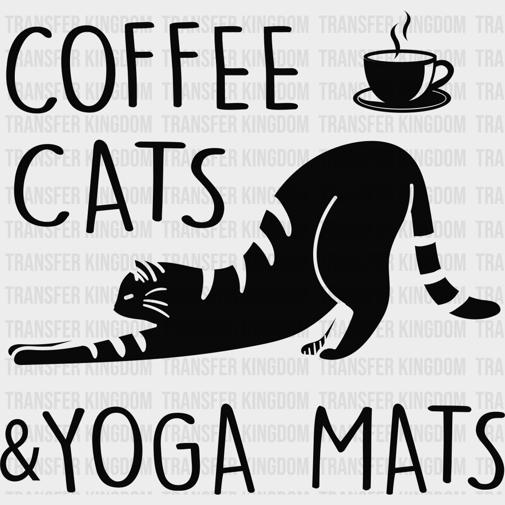 Coffee Cats And Yoga Mats - Dtf Heat Transfer Unisex S & M (10’’) / Dark Color Design (See Imaging)