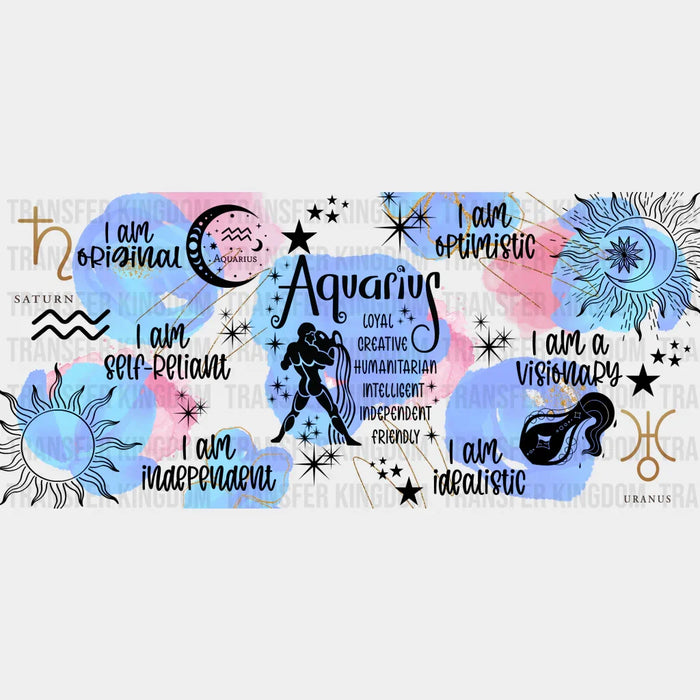Colorful Aquarius Sign - Zodiac Cup Wrap UV Sticker Permanent UV DTF Decal