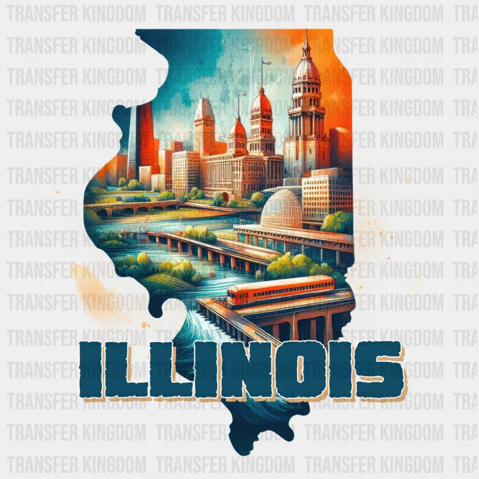 Colorful Illinois State Design - State & Cities DTF Heat Transfer