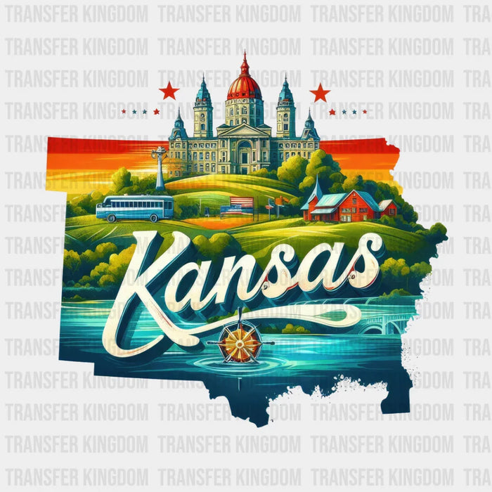 Colorful Kansas State Design - State & Cities DTF Heat Transfer