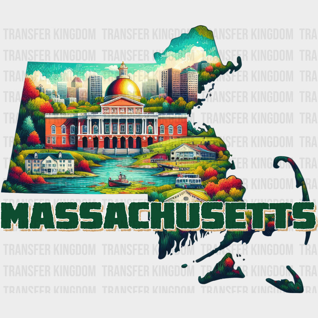 Colorful Massachusetts State Design - & Cities Dtf Heat Transfer