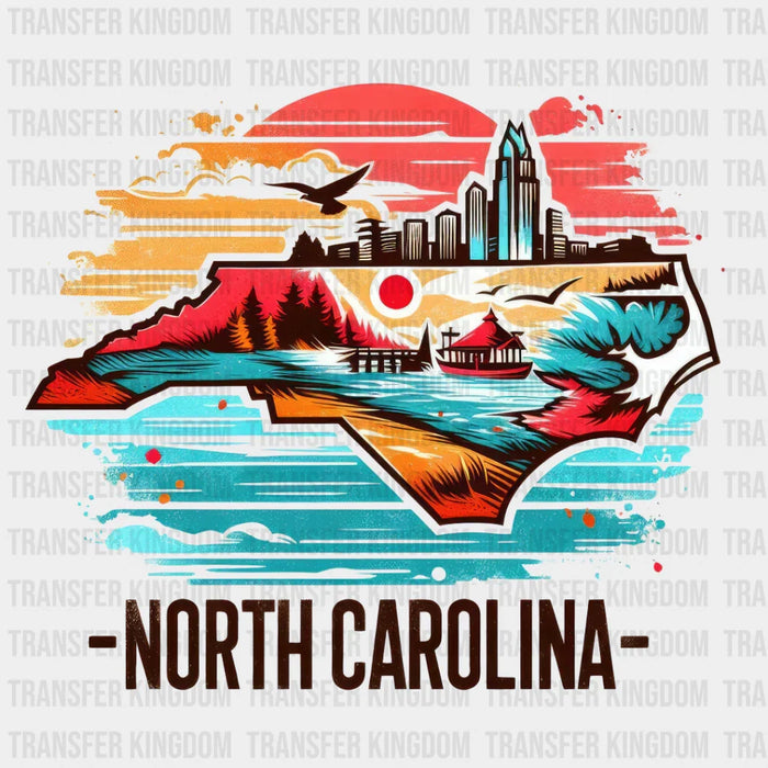 Colorful North Carolina State Design - State & Cities DTF Heat Transfer