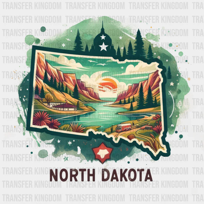 Colorful North Dakota State Design - State & Cities DTF Heat Transfer