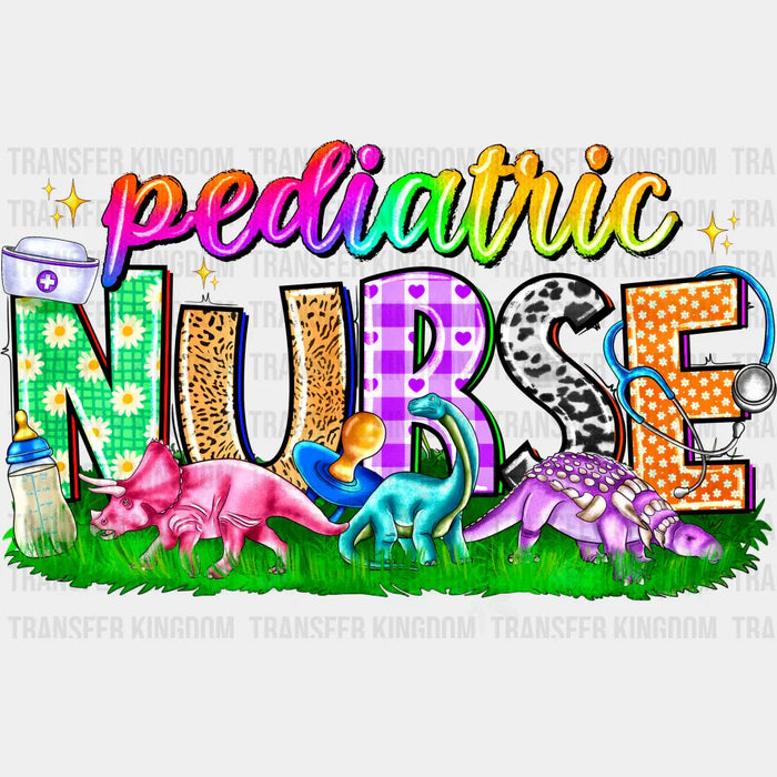 Pediatric Nurse Dinosaur Colorful Design - Pediatric Nurse DTF Transfers