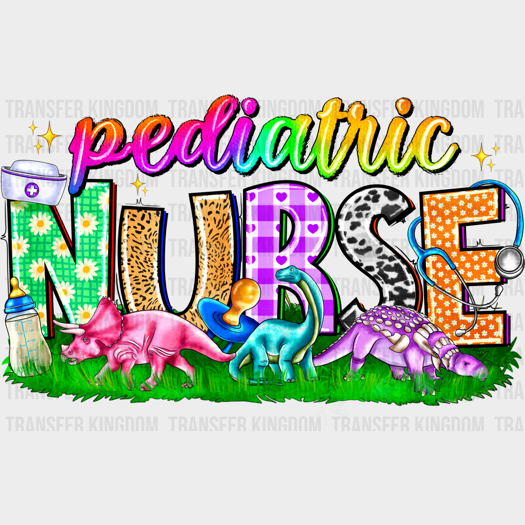 Colorful Pediatric Nurse Dinosaur Design - Dtf Transfers