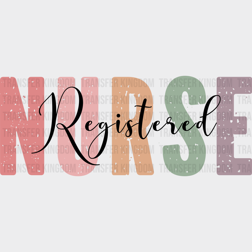 Colorful Registered Nurse Cursive Design - Dtf Transfers Unisex S & M (10’’) / Dark Color See