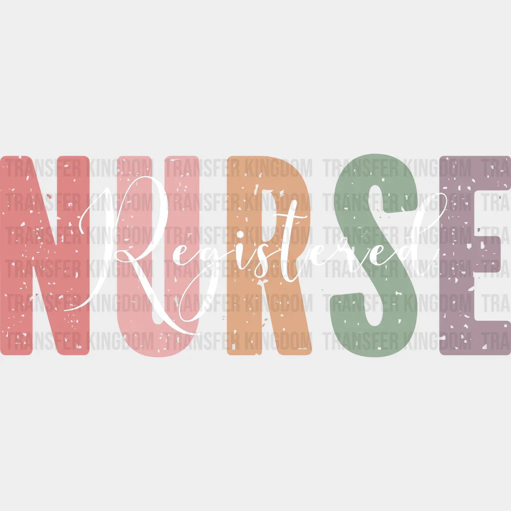 Colorful Registered Nurse Cursive Design - Dtf Transfers Unisex S & M (10’’) / Light Color See