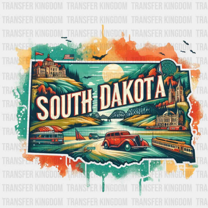 Colorful South Dakota State Design - State & Cities DTF heat transfer