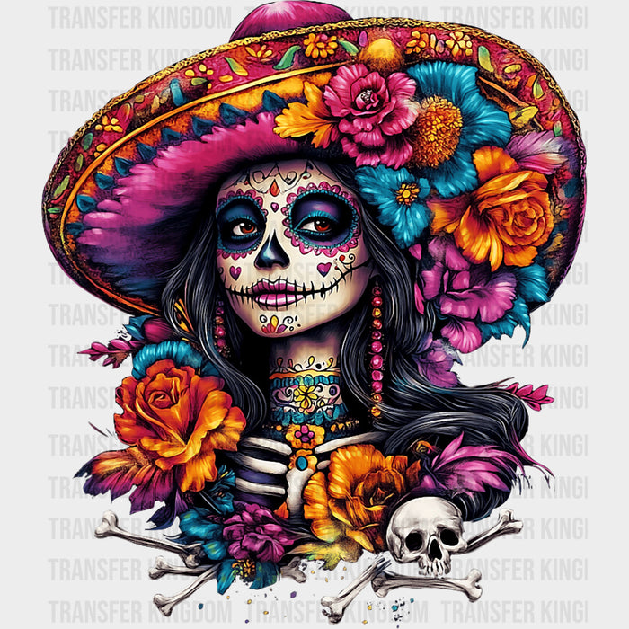 Colorful Sugar Skull Lady - Day of the Dead DTF Transfers