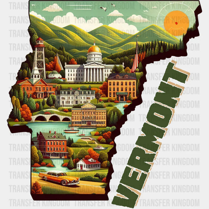 Colorful Vermont State Design - State & Cities DTF heat transfer