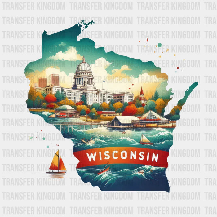 Colorful Wisconsin State Design - State & Cities DTF heat transfer