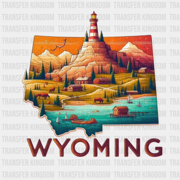 Colorful Wyoming State Design - State & Cities DTF heat transfer
