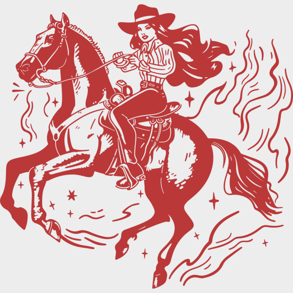 Cool Cowgirl Black And Red - Cowgirl DTF Transfer Adult Unisex - S & M (10’’) / Red Color Design (See Imaging)
