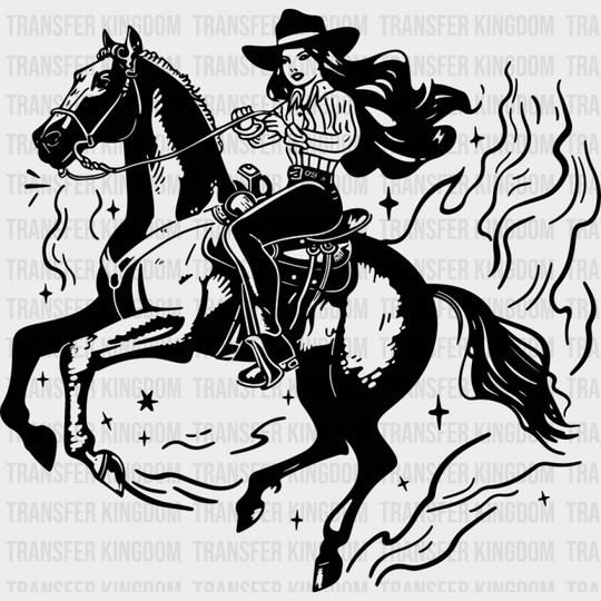 Cool Cowgirl Black And Red - Cowgirl DTF Transfer Adult Unisex - S & M (10’’) / Dark Color Design (See Imaging)