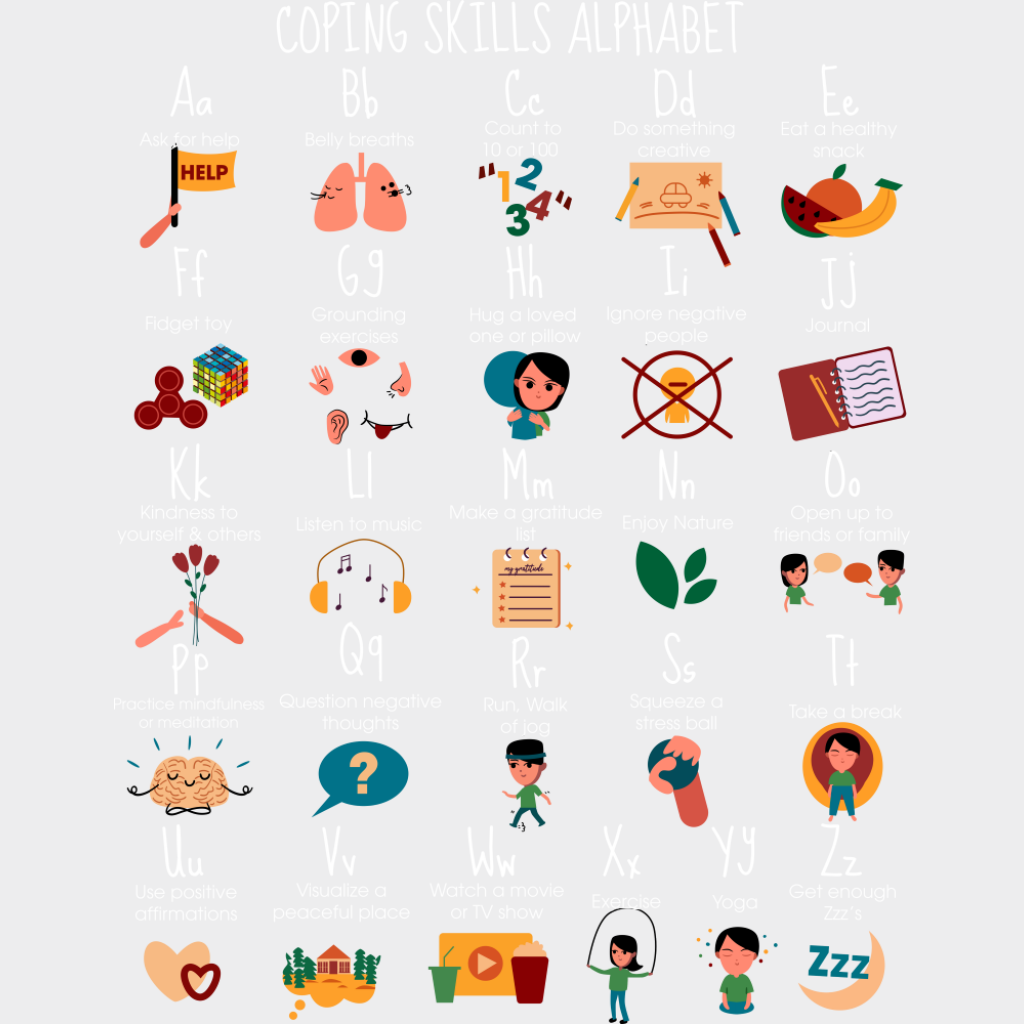 Coping Skills Alphabet - Teachers DTF Transfer Adult Unisex - S & M (10’’) / Light Color Design (See Imaging)