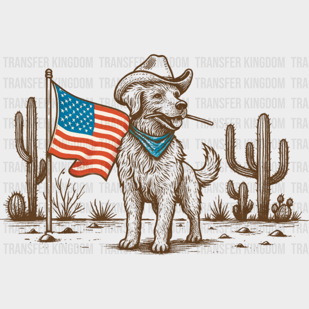 Cowboy Dog US Flag - 4th Of July DTF Transfer Adult Unisex - S & M (10’’) / Dark Color Design (See Imaging)