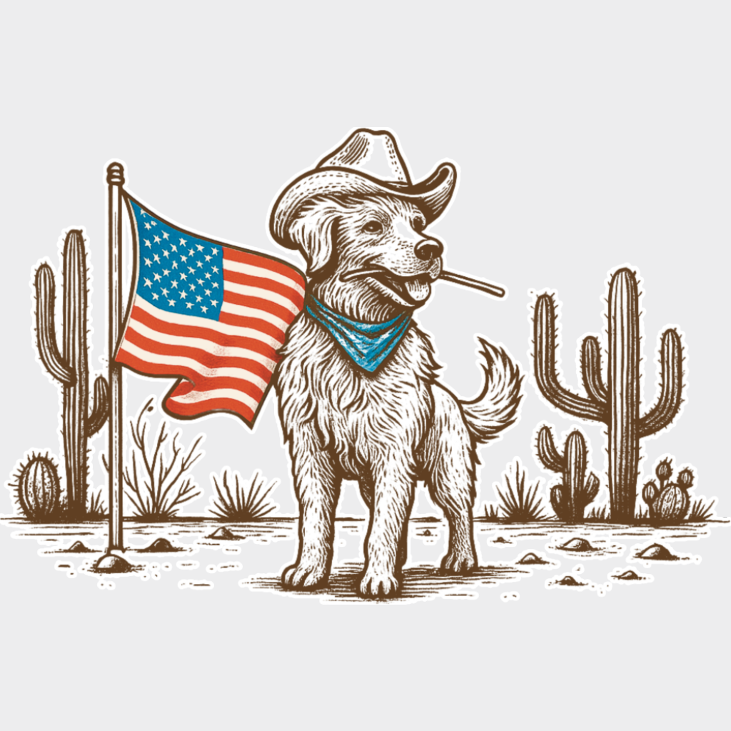 Cowboy Dog US Flag - 4th Of July DTF Transfer Adult Unisex - S & M (10’’) / Light Color Design (See Imaging)
