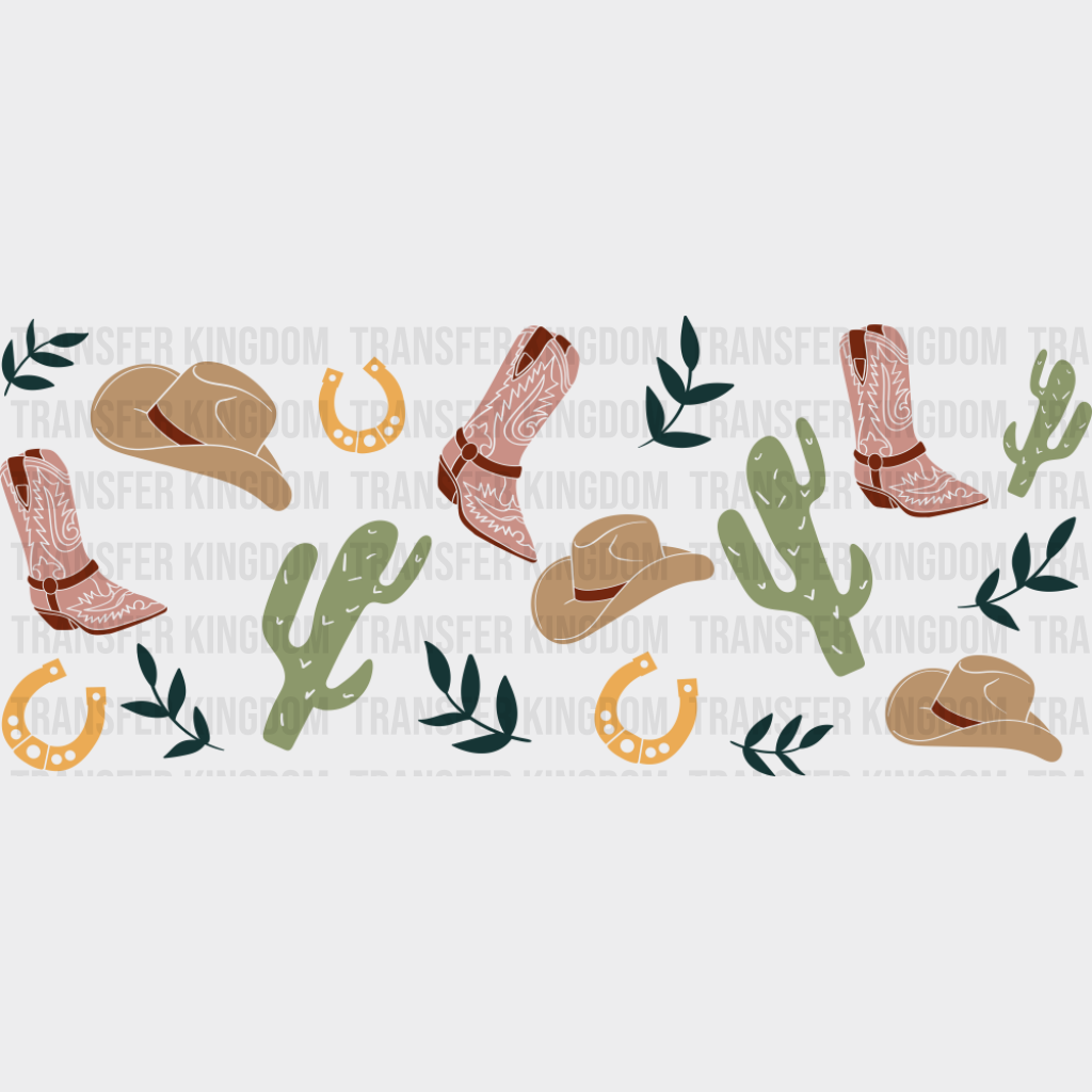 Cowboy Hat & Boots Western - General Cup Wrap UV Sticker Permanent UV DTF Decal UVDTF