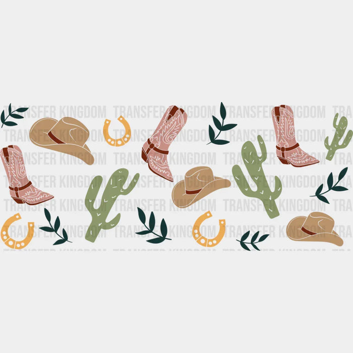 Cowboy Hat & Boots Western - General Cup Wrap UV Sticker Permanent UV DTF Decal