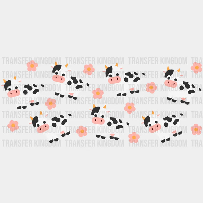 Cows And Pink Flowers - UV DTF Transfer Cup Wrap UV DTF Sticker
